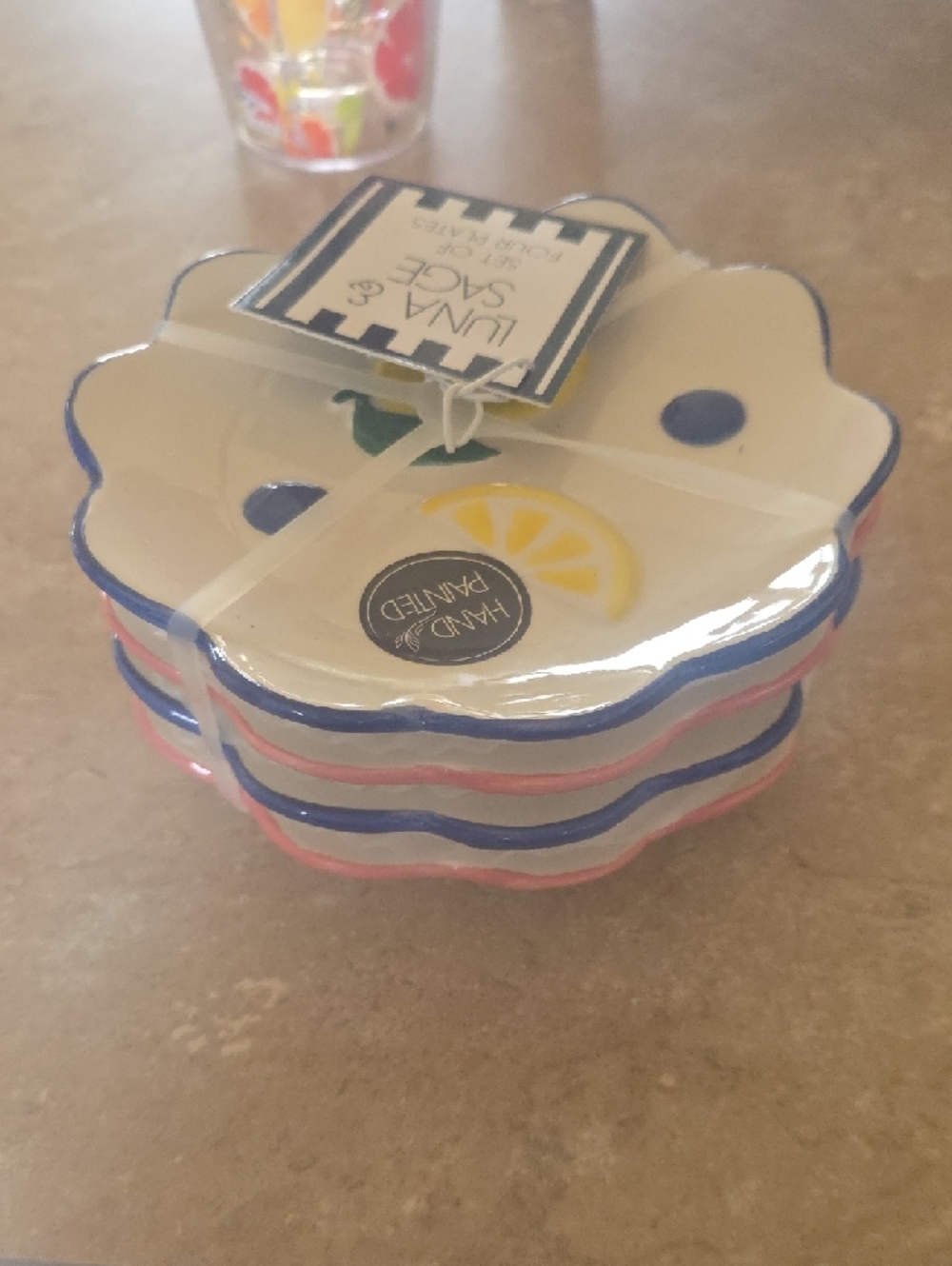 Luna & Sage Hand-Painted White and Blue Lemon Decorative Bowl - Set of Four - Picture 2 of 2